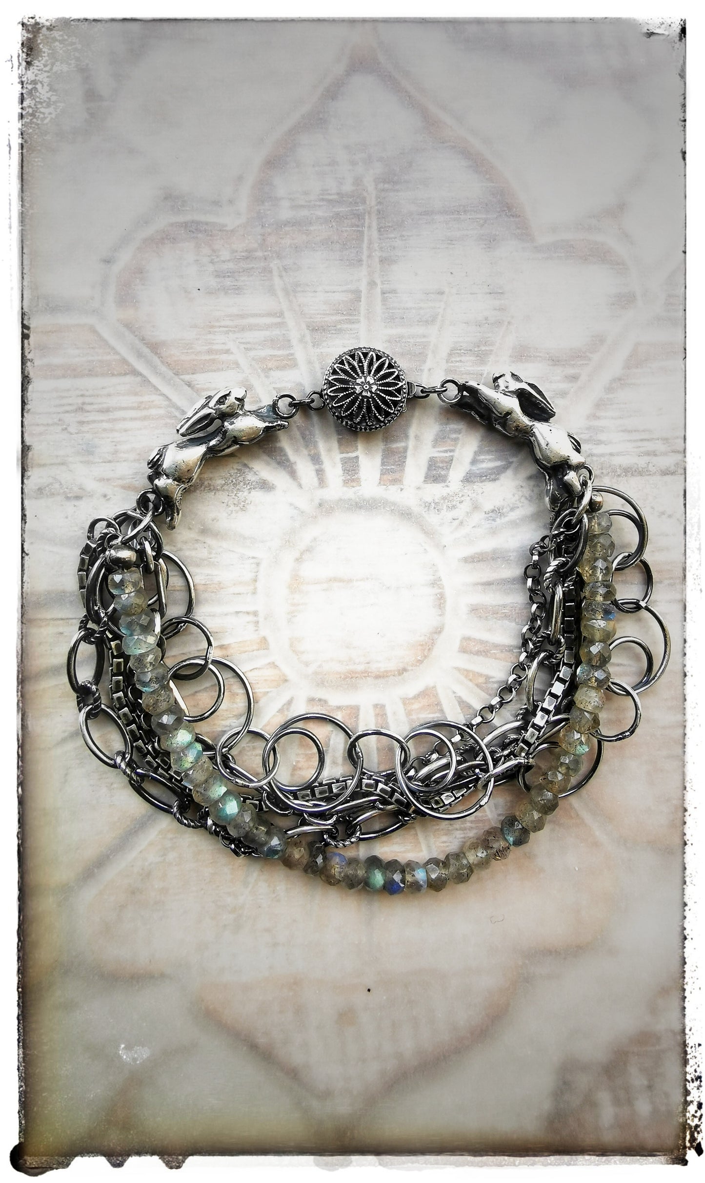 Sterling Silver Multi Chain Hare Bracelet with Labradorite Beads