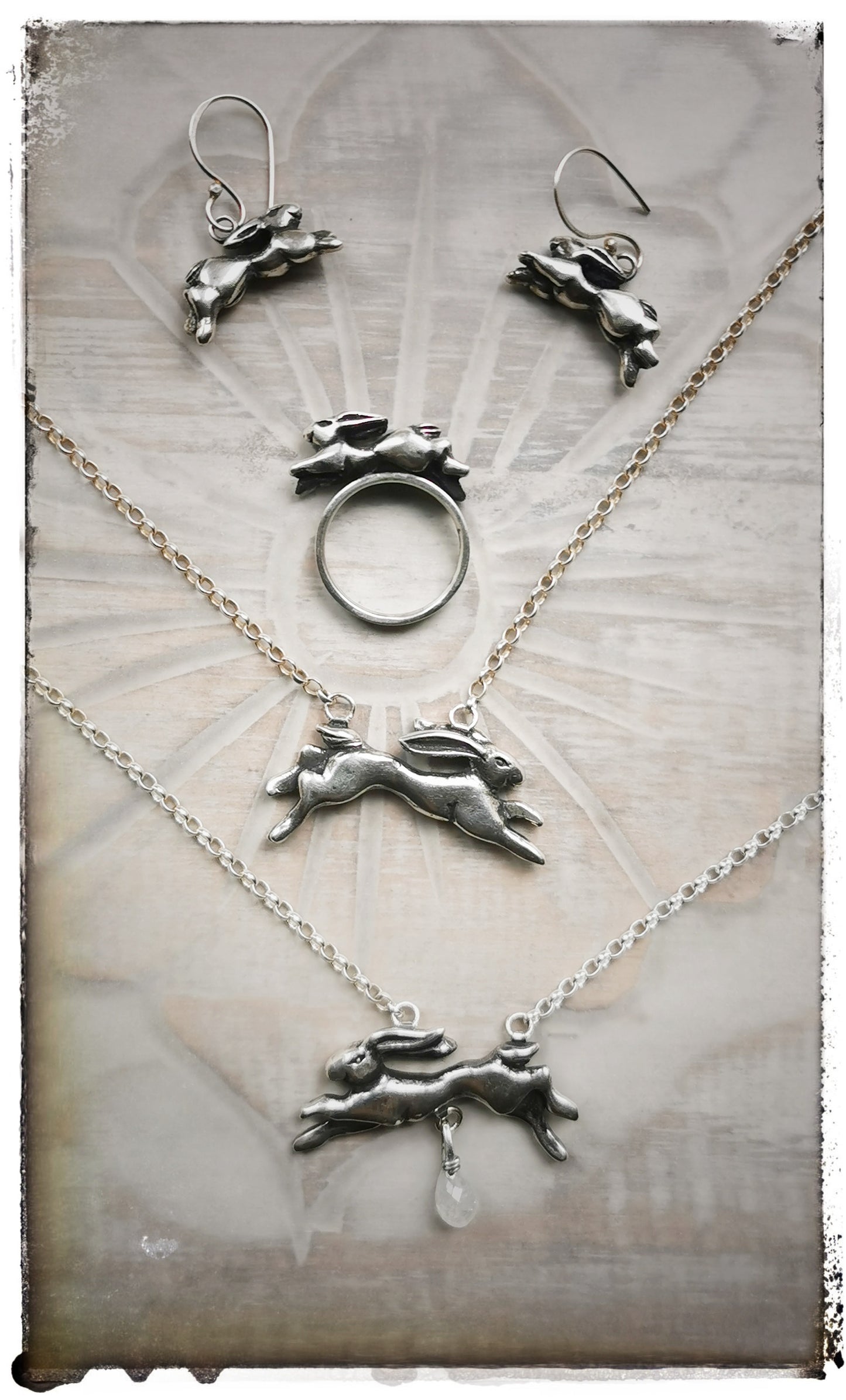 Leaping Hare ring solid sterling silver