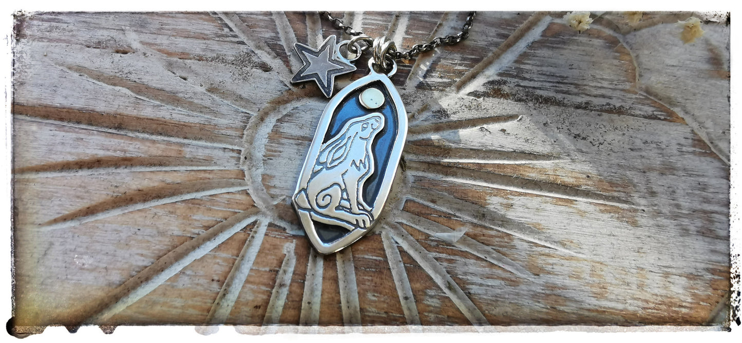 Silver and Gold Hare and Moon pendant
