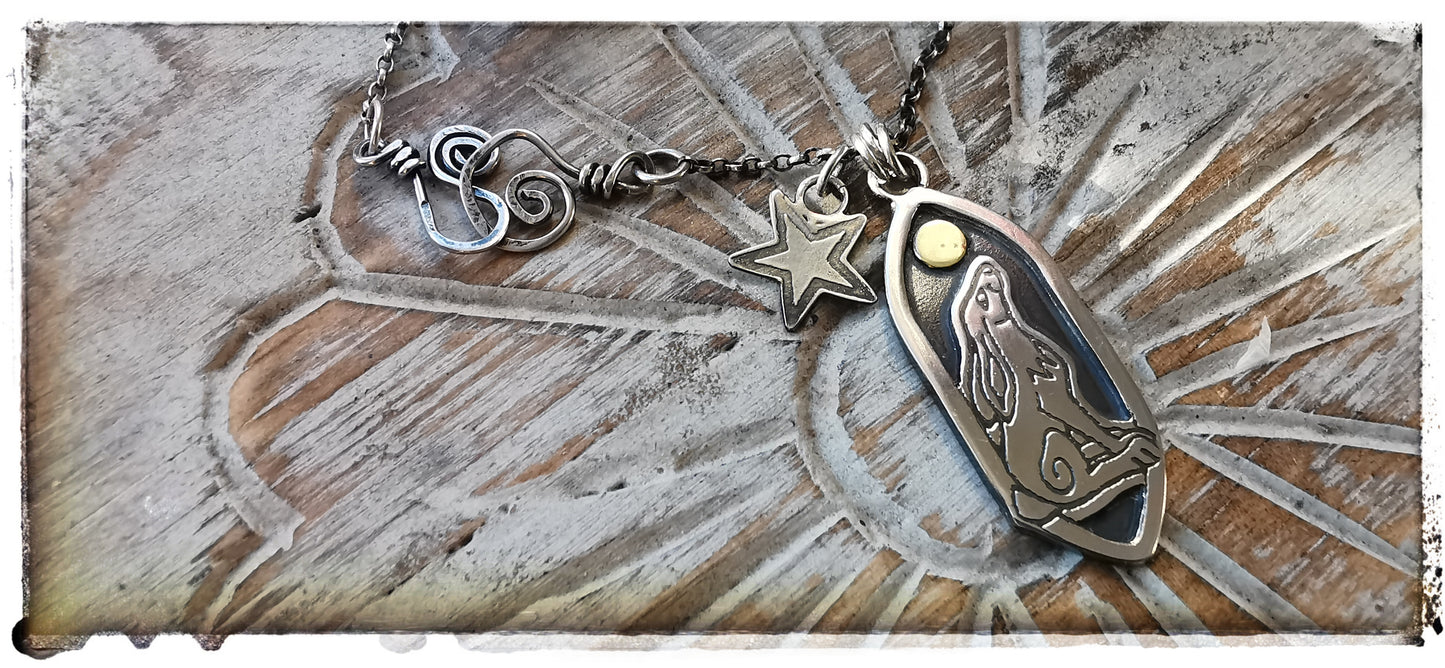 Silver and Gold Hare and Moon pendant