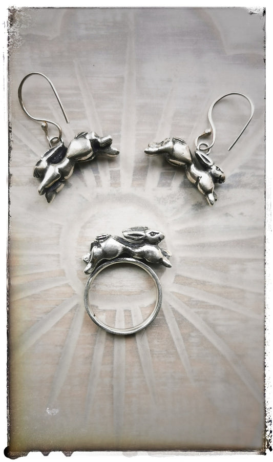 Leaping Hare ring solid sterling silver