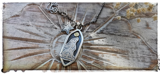 Silver and Gold Hare and Moon pendant