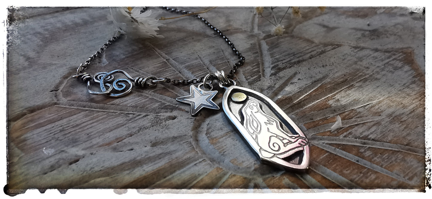Silver and Gold Hare and Moon pendant